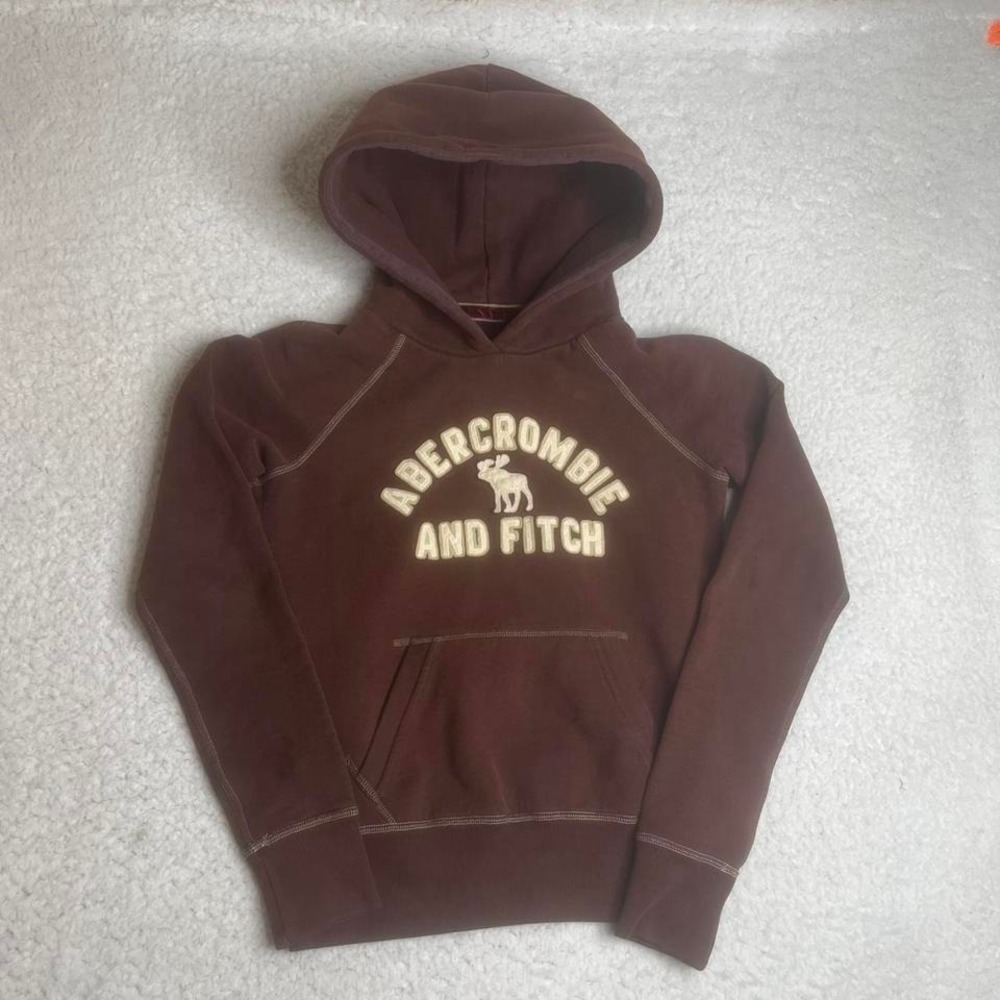 Y2K Abercrombie & fitch women's brown embroidered hoodie heavy cotton M